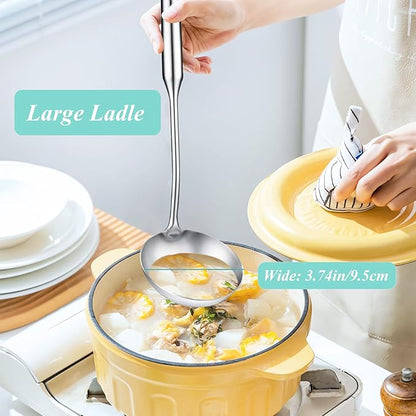Soup Ladle and Slotted Spoon Set of 2, Metal 316 Stainless Steel Kitchen Ladles - Image 6