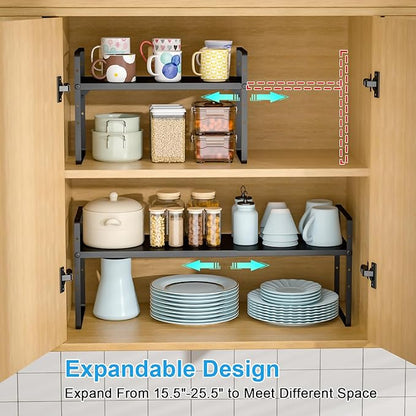 15.5 to 25.5 Inch Expandable Kitchen Cabinet Organizer Shelf, 2 Pack 30 LBS - Image 3
