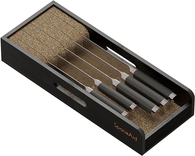 SpaceAid Knife Drawer Organizer Bamboo Insert Dock, Kitchen Steak Knives Holder by SpaceAid