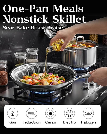 Honeycomb Stainless Steel Nonstick Frying Pan, Induction Cooktop Compatible - Image 4