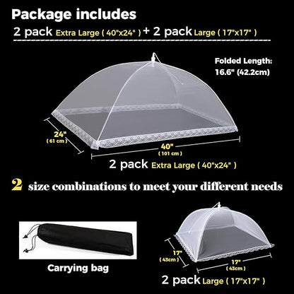 Food Covers for Outside Mesh, 2 Pack 40"X24" + 2 Pack 17"X17" Extra Large Pop - Image 2