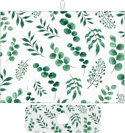 Watercolor Plant Green Leaves Dish Drying Mat by Unknown