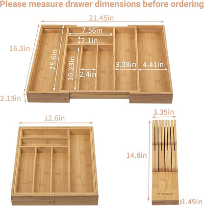TIOPGHAD Bamboo-Silverware-Drawer-Organizer-Kitchen, Expandable Utensil Holder - Image 2