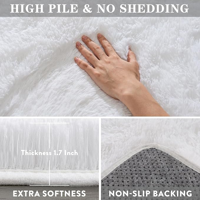 5x7 White Rugs for Bedroom, Soft Fluffy Shaggy Rugs for Living Room, Non-Slip - Image 5