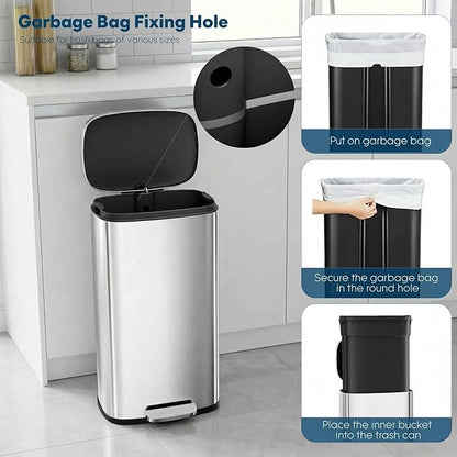 13.2 Gal Kitchen Trash Can, 50L Recycling or Garbage Bin, Brushed Stainless - Image 6