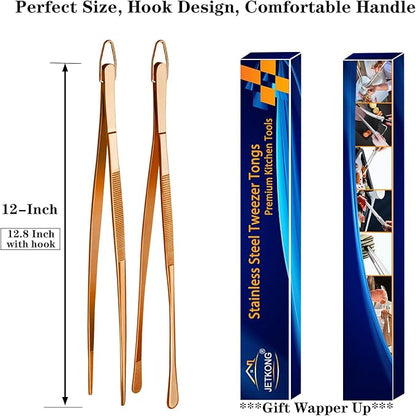 JETKONG 2 Pcs 12-Inch Kitchen Tweezers Cooking Tweezer Tongs Stainless Steel - Image 7