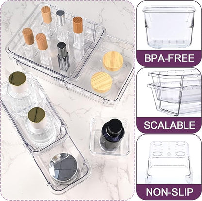 14 Pcs Clear Drawer Organizer, Adjustable Drawer Storage Box, 3-Size Desk - Image 3