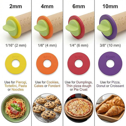 Rolling Pin With Thickness Rings, Adjustable Wooden Rolling Pin Set, 17 inch - Image 4