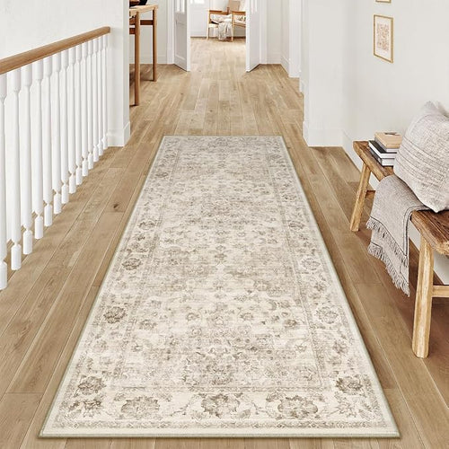 2x6 Washable Neutral Runner Rug Beige Vintage Hallway Kitchen Carpet Non-Slip by WondRg