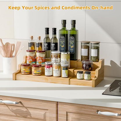 Simple Trending Spice Rack Kitchen Cabinet Organizer, 3 Tier Bamboo Expandable - Image 2