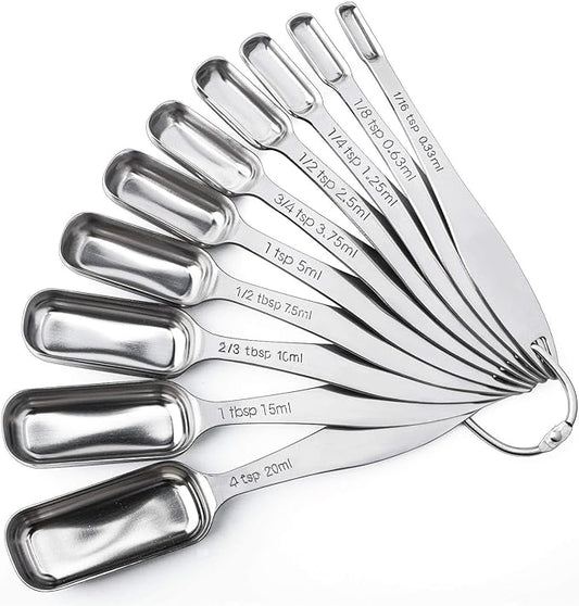 FANGSUN Narrow Measuring Spoons Set of 10, Heavy-Duty Stainless Steel Measuring by FANGSUN