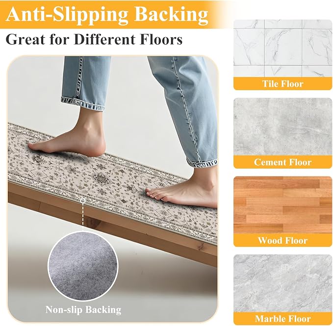 HEBE Washable Aera Rug 2'x 3' Non Slip Door Mat Indoor Entrance, Low Pile - Image 3