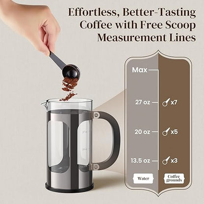 Veken French Press Coffee Maker 34oz, No Plastic Touching Cafe, Thickened Glass - Image 9