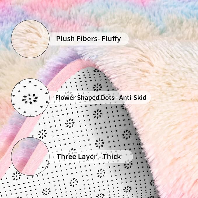 FlyDOIT Large Area Rugs for Living Room, 4x6 Feet Tie-Dyed Rainbow Shaggy Rug - Image 6