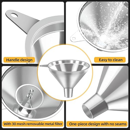 Serinar 3-Piece Stainless Steel Kitchen Funnel Set - Image 3