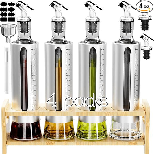 SINYWAY Oil Dispenser Bottle, 4 Pack Glass Olive Oil Dispenser Bottle by SINYWAY