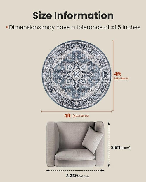 AMADA HOMEFURNISHING Round 4ft Area Rugs, Low-Profile Washable Rug - Image 2