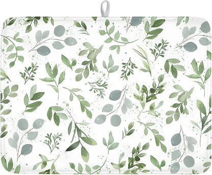 Spring Summer Sage Green Leaves Dish Drying Mat 18 x 24 Inch Spring Eucalyptus by Unknown