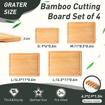 Bamboo Cutting Board Set Non Slip Feet - Image 2
