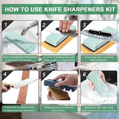 Knife Sharpening Stone Kit – 400/1000 3000/8000 Grit Wet Kitchen Whetstone - Image 3