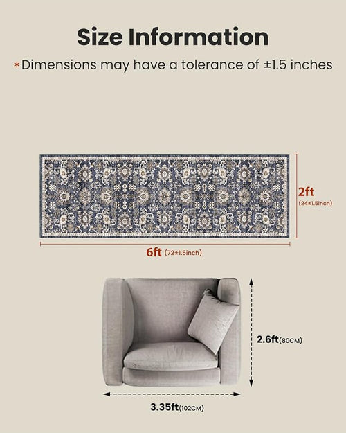 AMADA HOMEFURNISHING 2x6 Washable Runner Rug, Low-Profile Kitchen Rugs - Image 2