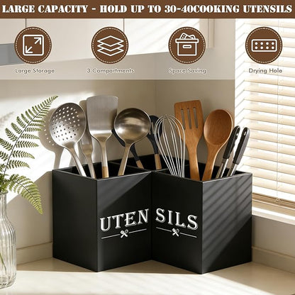 Large kitchen Utensil Holder, Wooden Utensil Organizer - Image 3