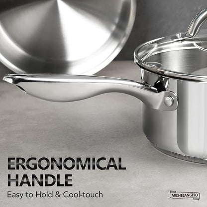 MICHELANGELO Saucepan Set 6pc, Triply Stainless Steel Sauce Pan - Image 4