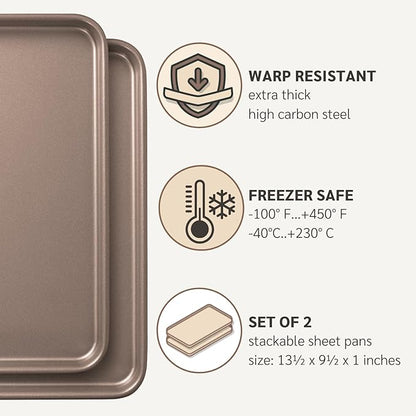 HAPPIELS 9 x 13-Inch Nonstick Quarter Sheet Pan Set of 2 | Non-Toxic, Rimmed - Image 4