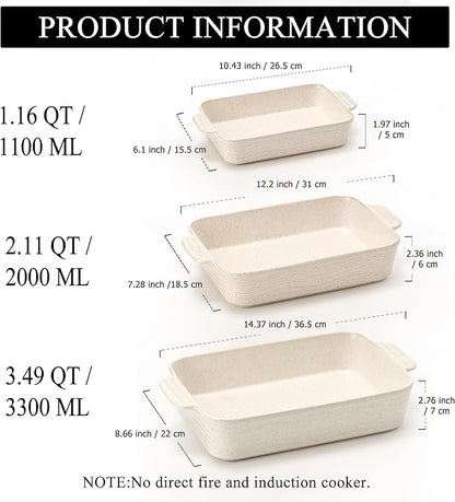 Ceramic Baking Dish Set of 3, Casserole Dishes - Image 2