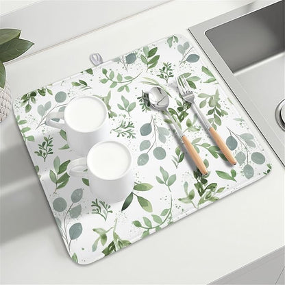 Spring Summer Sage Green Leaves Dish Drying Mat 18 x 24 Inch Spring Eucalyptus - Image 8
