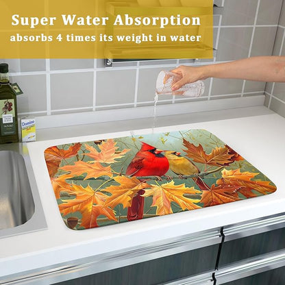 Giwawa Fall Birds Dish Drying Mat 18x24 Inch Autumn Maple Leaf Tree Dish - Image 7