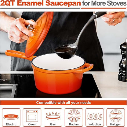 HaSteeL 2 QT Cast Iron Saucepan, Mini Enamel Dutch Oven - Image 4