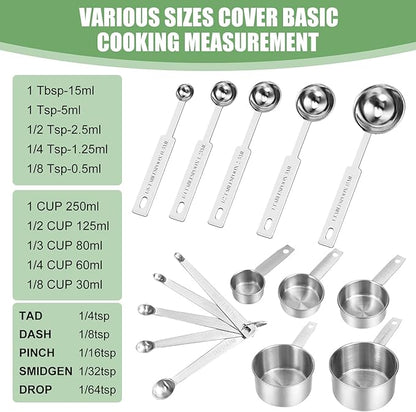 Measuring Cups and Spoons Set of 16, 5 Nesting Metal Measuring Cups and 5 - Image 3