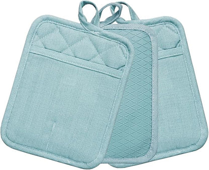 Pot Holders Yarn-Dyed Set of 3 Non Slip Silicone Kitchen Lines Heat Resistant - Image 8