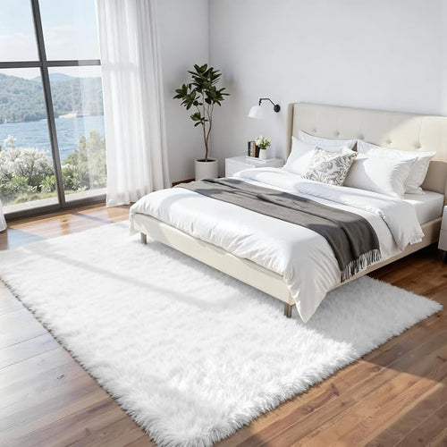 8x10 Area Rugs for Living Room:Ultra Soft Fluffy Shag White Rugs for Bedroom - Image 2