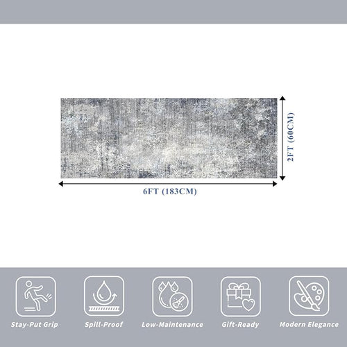 2x6 Non-Slip Washable Kitchen Runner Rug – Modern Coastal Abstract Carpet Runner - Image 2