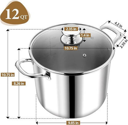 P&P CHEF 12 Quart Tri-Ply Stainless Steel Stockpot, Stock Pot - Image 2