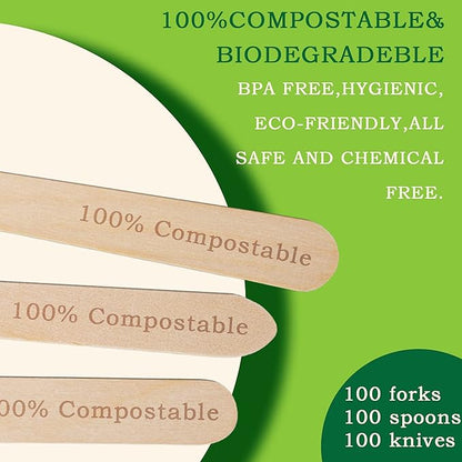 Disposable Wooden Forks -Pack of 100, 6.5" Length-Biodegradable, Natural Wooden - Image 2