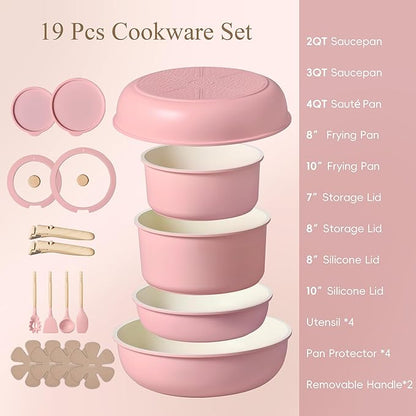 CAROTE Pots and Pans Set, Nonstick Cookware Set Detachable Handle, RV Cookware - Image 2