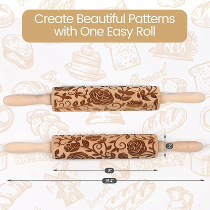Floral Rose Embossed Rolling Pin - Image 3