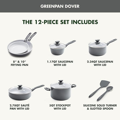 GreenPan Dover Healthy Ceramic Nonstick, 12 Piece Cookware Pots and Pans Set - Image 3
