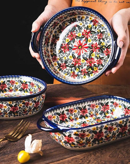 Red Daisy Flower Vintage Style Ceramic Bakeware Casserole Dish Baking Pan - Image 5