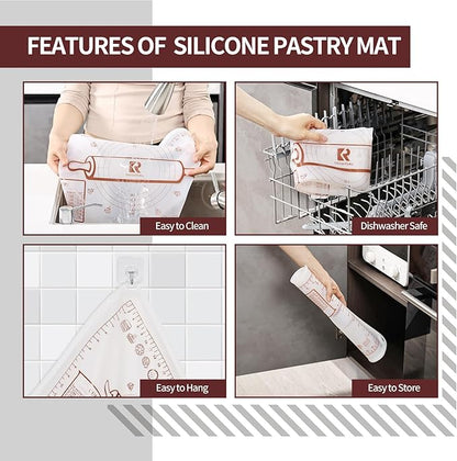 Silicone Baking Mat 16"L x 24"W, Extra Thick Dough Rolling Pad - Image 7