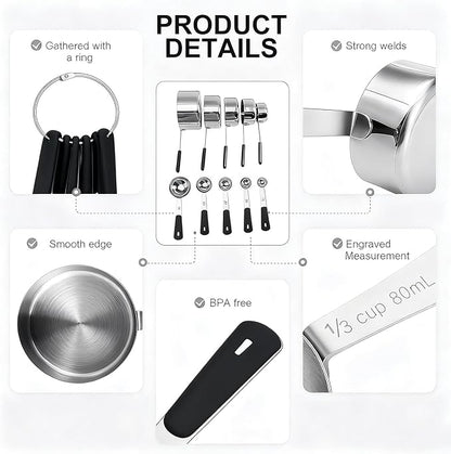 Bopei Measuring Cups and Spoons Set Stainless Steel 10 Piece - Image 6