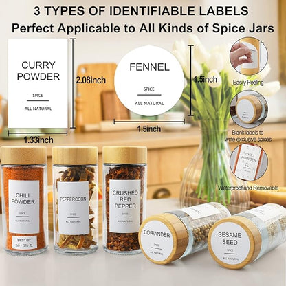 AISIPRIN Glass Spice Jars with 398 Labels-4oz 24 Pcs, Round Seasoning Jars with - Image 2