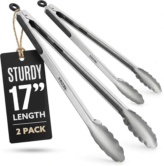 Kona Premium Stainless-Steel Locking Grill Tongs 17 inch, Heavy Duty Tongs by Kona