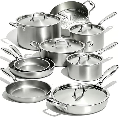 Umite Chef Stainless Steel Cookware Set, 5 Ply 14 Piece Stainless Steel Pot and by UmiteChef