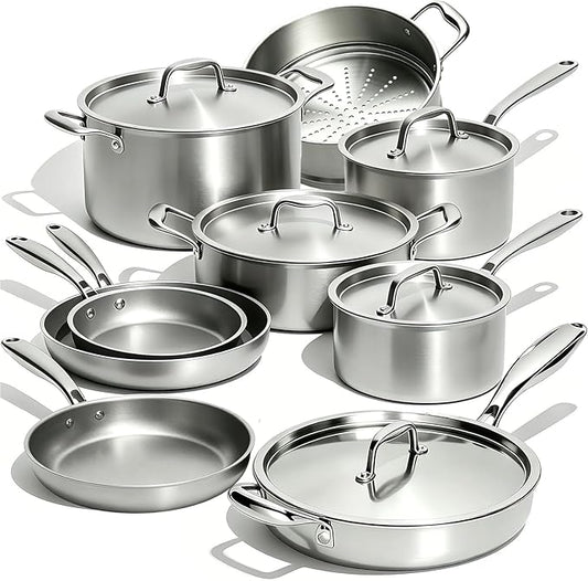 Umite Chef Stainless Steel Cookware Set, 5 Ply 14 Piece Stainless Steel Pot and by UmiteChef