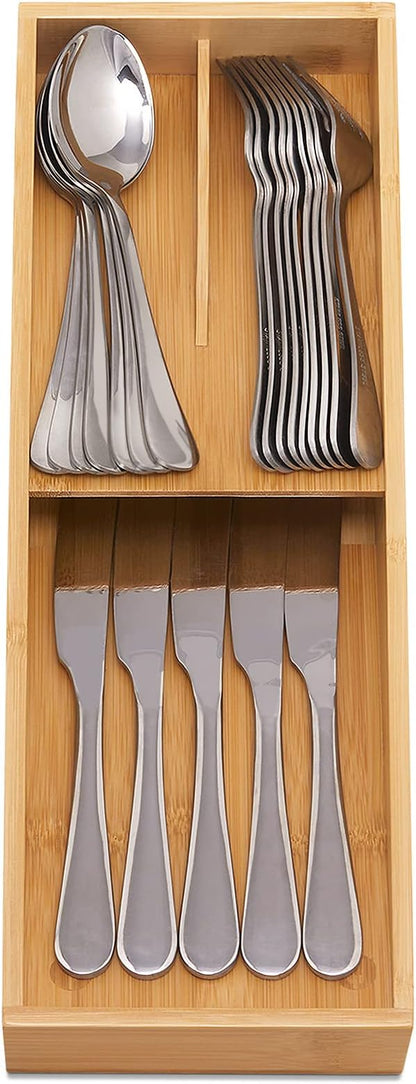 guiogc Bamboo Silverware Drawer Organizer, Kitchen Cutlery Tray, Utensil Holder - Image 4