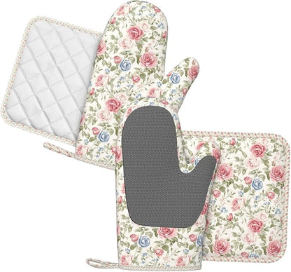 Oven Mitts and Pot Holders Flower Boho Rose Floral Silicone Kitchen Accessories - Image 2